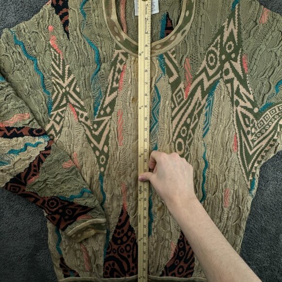Coogi Sweater Medium Beige Colorful Pullover 3D Knit Crew Neck Cotton Designer - Picture 2 of 16